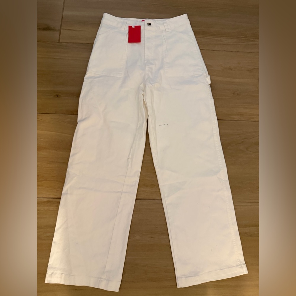 NEW White Y2K Utility Carpenter High Rise Pants 27” Waist 28” inseam